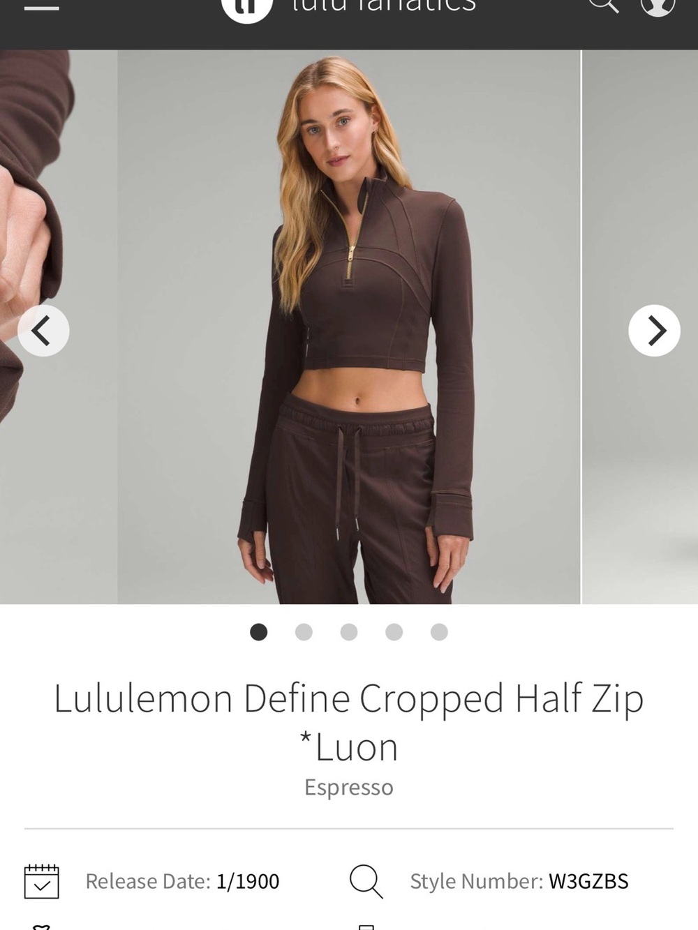 RARE✨🤎 Lululemon Define Cropped Half Zip Sweatshirt Sz 6 *Espresso Brown*